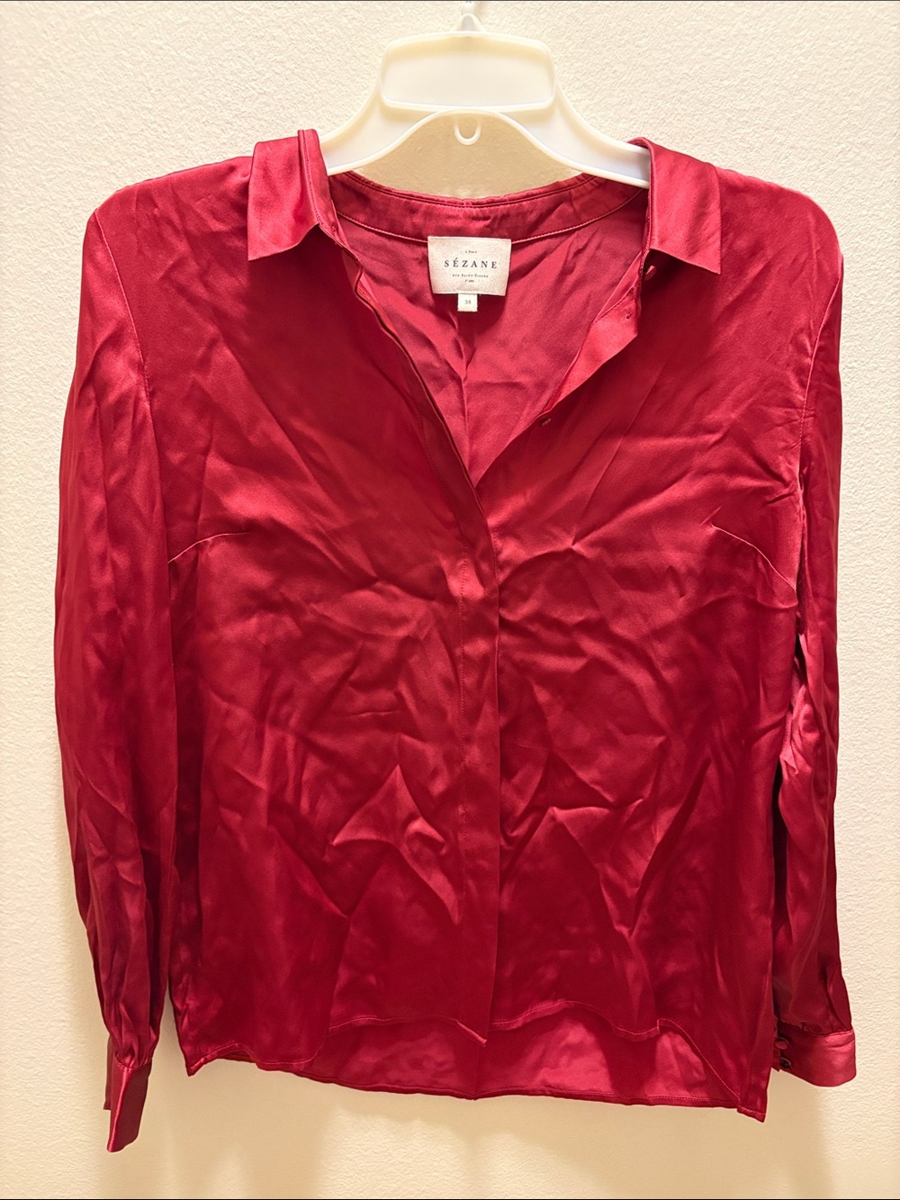 Sezane silk red button down shirt